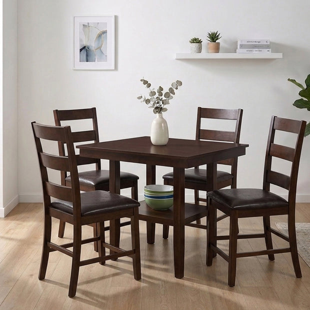 Modern Walnut Counter Dining Set – 4 Seater