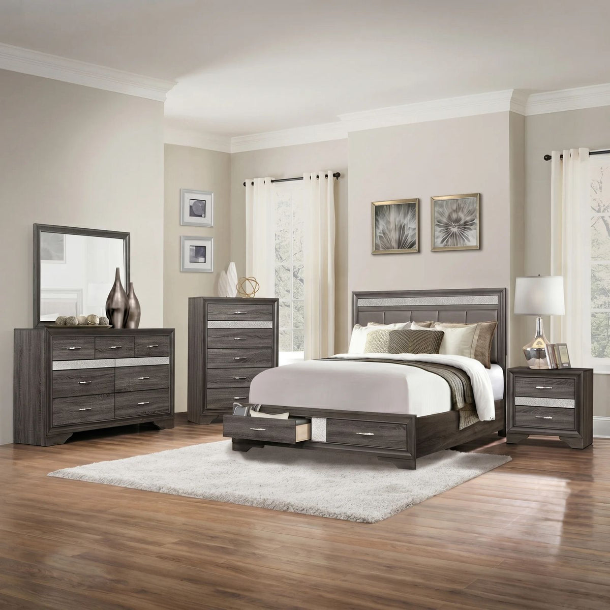 The Crystal 10-Piece Bedroom Set | Pearl White | Storage Bed + Glam Detail | Same-Day Delivery & Assembly | NYC & NJ