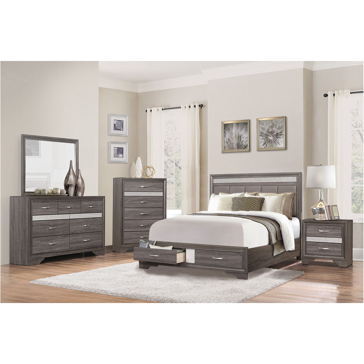 The Crystal 10-Piece Bedroom Set | Pearl White | Storage Bed + Glam Detail | Same-Day Delivery & Assembly | NYC & NJ
